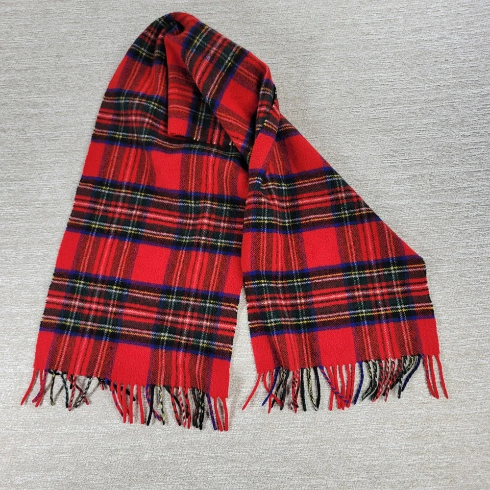 Cashmere Royal Stewart Tartan Plaid Fringe Scarf Unisex Red Warm Luxury Fashion
